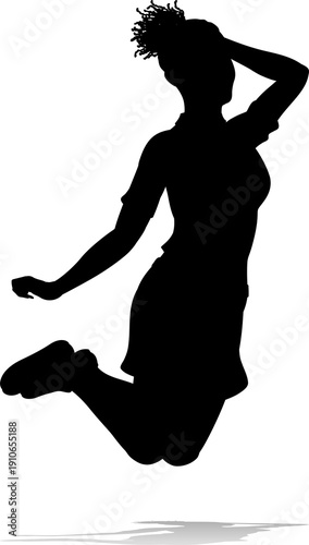 A happy woman jumping for j...