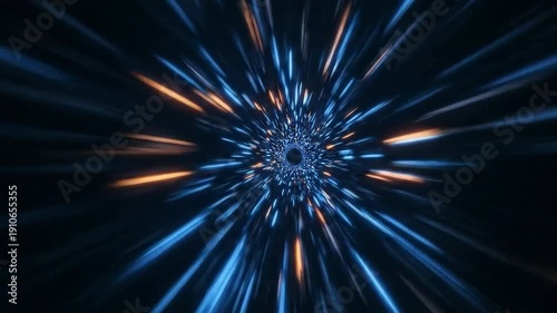 An abstract animation of vibrant blue and orange light streaks creates a thrilling illusion of high-speed movement through space, perfect for futuristic, tech, and sci-fi projects.
