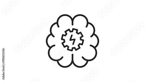 Animated Brain Gear Energy Icon for AI Processing