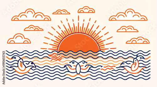 dolphins swimming in ocean waves under sunny sky with clouds