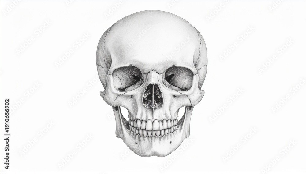 Fototapeta premium Human Skull Sketch Close Up Illustration
