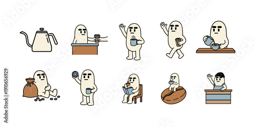 Kawaii Coffee Character Set