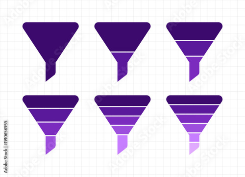 funnel chart infographic for business workflow, sales process and marketing strategy. 1, 2, 3, 4, 5 and 6 parts. vector editable 