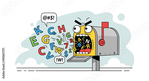 Angry Mailbox Spitting Out Letters and Symbols.