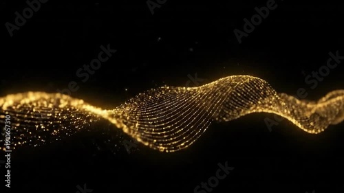 An elegant animation of flowing golden waves and sparkling particles on a dark background, symbolizing digital innovation, luxury, and creativity. Perfect for sophisticated, modern design projects.