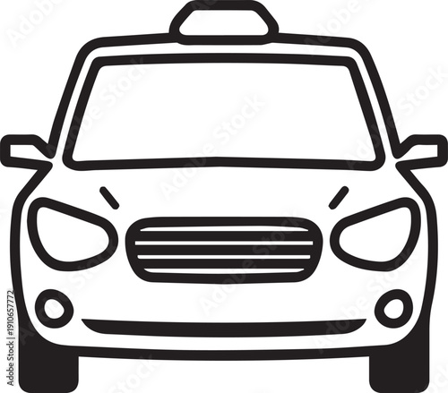 Fotografi Simplified line art of a black and white taxi, with its recognizable features prominently displayed, ready to navigate city streets, suggesting easy transportation and readily available travel