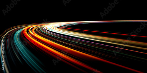 Neon multicolor background with swirling light streaks, smooth flowing motion and luminous edges vector