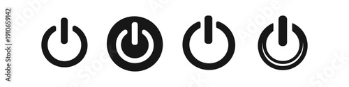 Collection of four different power button icons in black on a white background