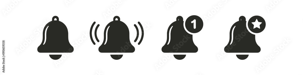 Obraz premium Collection of bell notification icons showing alerts, new messages, and favorites