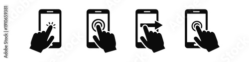 Collection of icons showing different touch gestures on a smartphone screen
