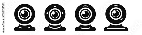 Collection of four black webcam icons with different base designs on a white background
