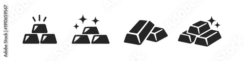 Collection of black icons representing gold bars in various arrangements and styles
