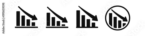 Bar chart icons showing downward trend with arrows indicating decline and loss