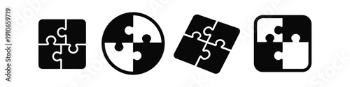 Set of four puzzle pieces icons in different shapes and orientations
