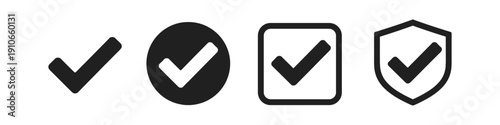 Collection of four different checkmark icons representing approval, confirmation, and security