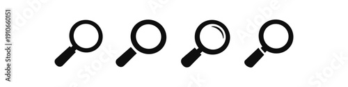 Collection of four simple black magnifying glass icons on a white background