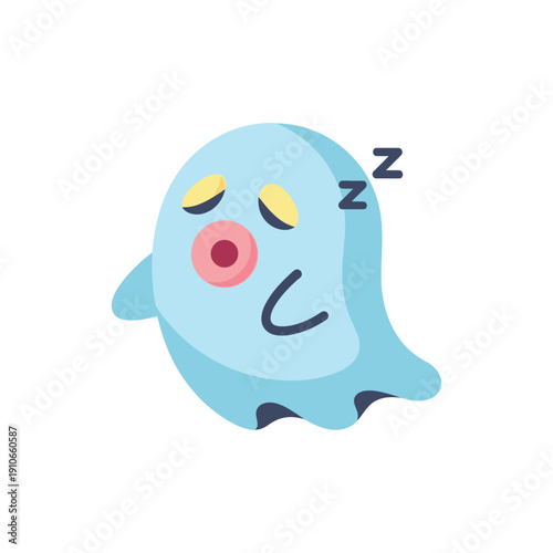 Sleeping ghost character in cute cartoon style with soft blue color and gentle lighting for digital illustration