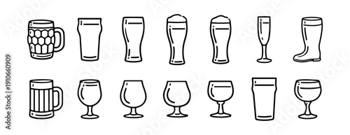 Beer Glass Types Collection in Minimalist Black and White Line Art