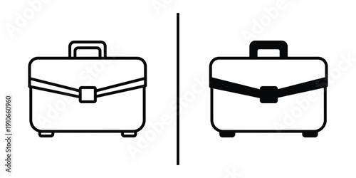 Business Briefcase Icon Vector Line Art and Silhouette for Professional Career.