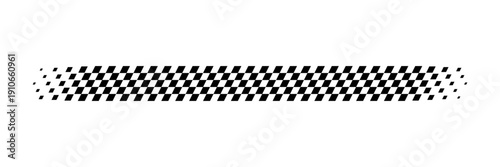 Race flag line. Black and white checker finish ribbon. Car race check grid pattern. Rally border texture. Gradient chess line. Graphic design element. Vector illustration isolated on white background.