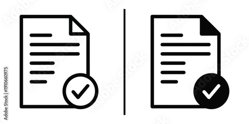 Verified Document Icon Paper with Checkmark Symbol for Approved Agreement and Contract.