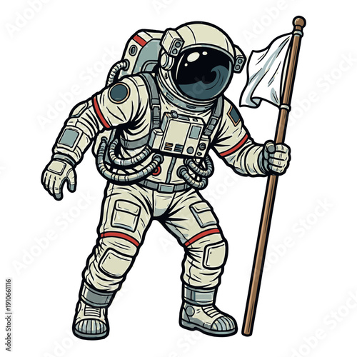 Vector Illustration of Astronaut Walking with Blank White Flag