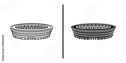 Stadium Arena Icon Vector Line Art and Silhouette for Sports and Entertainment.
