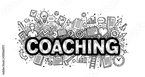 Illustrated coaching concept with doodles of ideas and motivation
