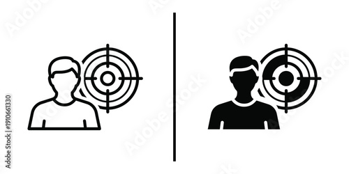 Target Person Audience Icon Vector Line Art and Silhouette for Marketing and Hiring.