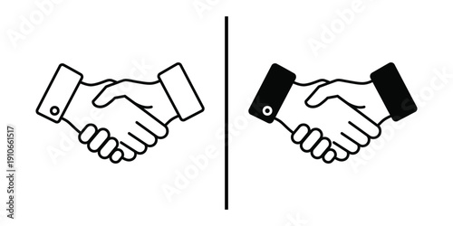 Handshake Icon Vector Line Art and Silhouette for Business and Partnership.
