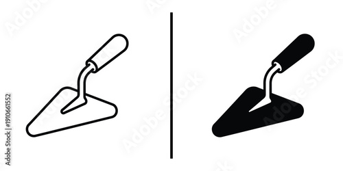 Masonry Trowel Icon Vector Line Art and Silhouette for Construction Work.