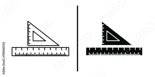 Ruler and Set Square Measuring Tools Vector Icon Set for Geometry and Drafting.