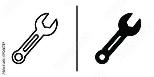 Single Wrench Spanner Tool Vector Icon for Mechanical Repair and Maintenance.