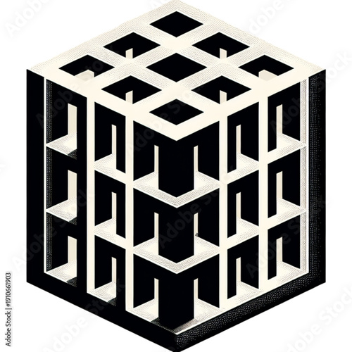 Abstract Architectural Structure: An intriguing abstract architectural design showcasing a complex arrangement of geometric shapes and repeating patterns, creating a visually captivating artwork.