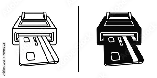 Credit Card Being Swiped or Inserted into Payment Terminal Reader Vector Icon.