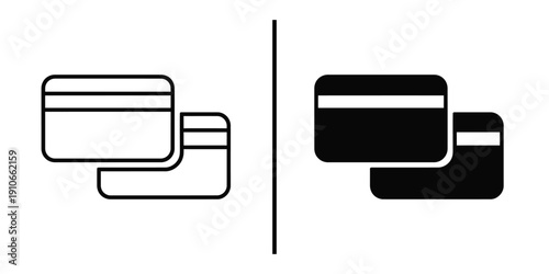 Two Overlapping Credit Cards Vector Icon for Multiple Payment Methods and Banking.