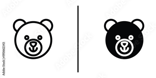 Cute Teddy Bear Face Avatar Vector Illustration Line Art and Silhouette Icon Set.