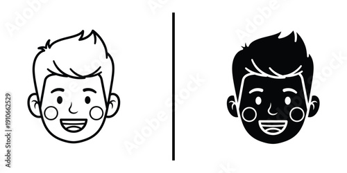 Happy Boy Face with Spiky Hair Avatar Vector Icon for Kids Application and Child Profile