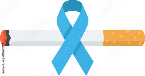 Cigarette with blue ribbon symbolizing awareness and advocacy for a cause related to smoking