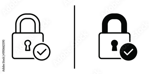 Secure Padlock with Checkmark Vector Icon for Verified Access and Security Authorization