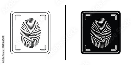 Biometric Fingerprint ID and Digital Scanning Icon Set Vector Line and Silhouette