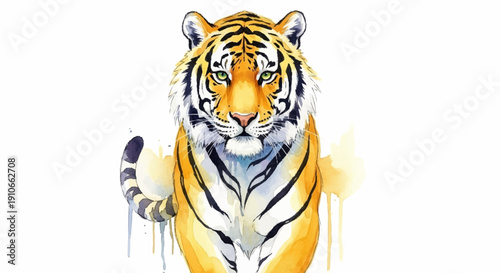 Majestic Tiger Face Portrait Watercolor Painting.