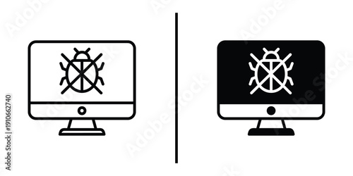 Computer Virus Malware and System Bug Icon Set Vector Line and Silhouette