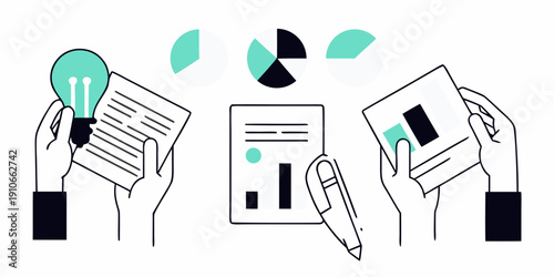 Hands holding documents and a lightbulb illustrating innovation and data