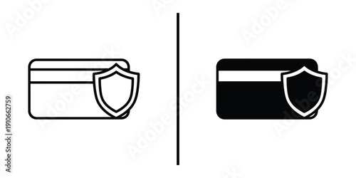 Secure Credit Card Payment and Financial Protection Icon Set Vector Line and Silhouette