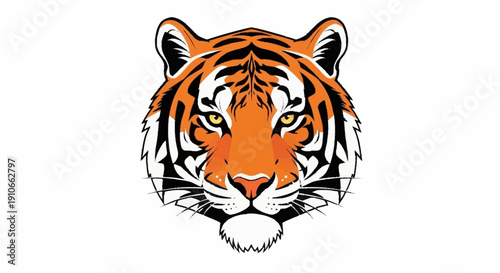 Majestic Tiger Head Illustration with Striking Orange and Black Stripes.