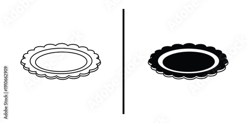 Scalloped Edge Plate Ceramic Dish Tableware Icon Vector Set