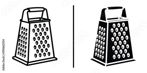 Professional Kitchen Box Grater Cheese Shredder Icon Vector Set
