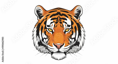 Majestic Tiger Head Portrait with Striking Orange and Black Stripes.