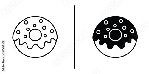Sweet Glazed Donut and Pastry Snack Icon Set Vector Line and Silhouette
